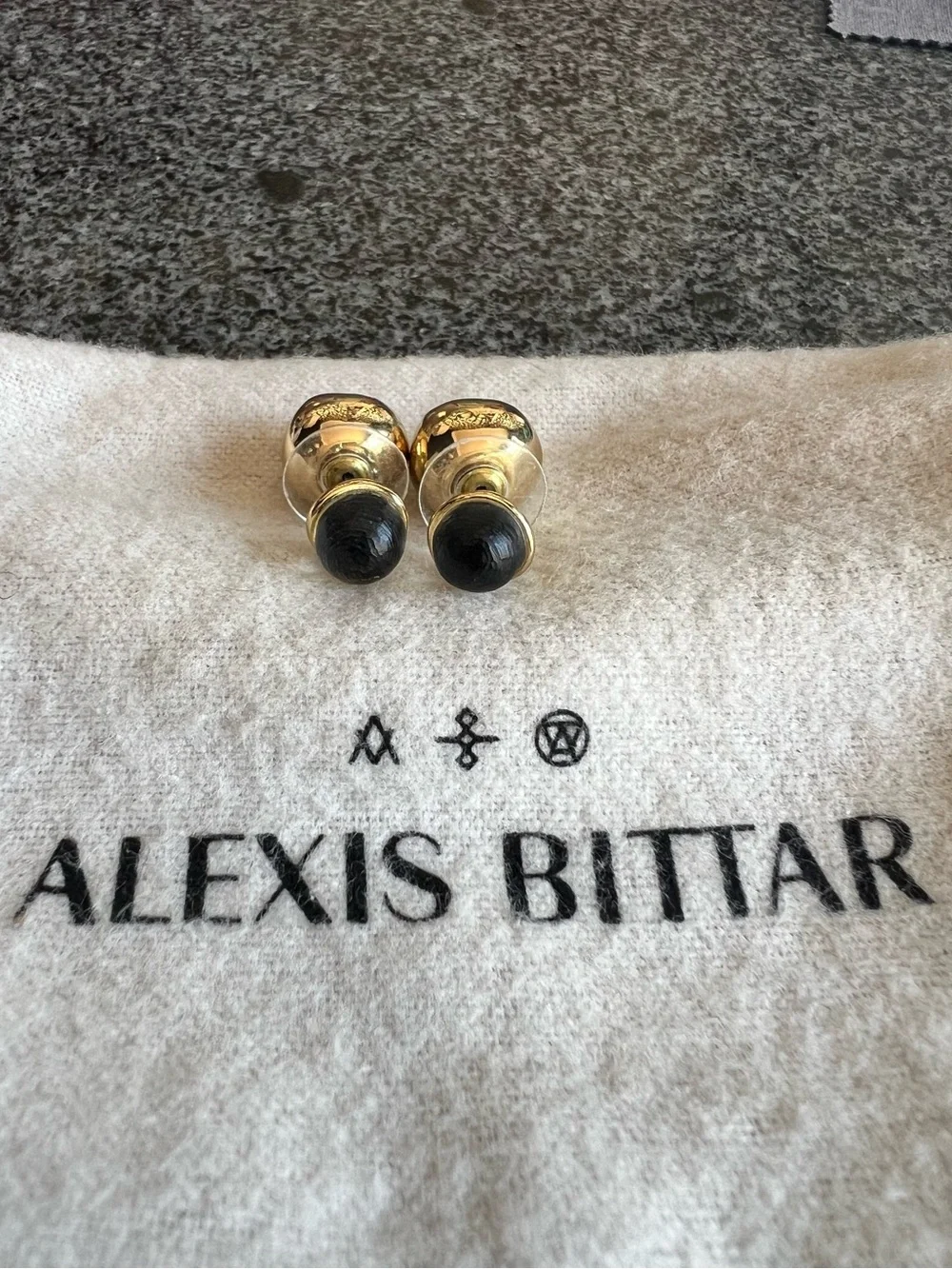 Rare Alexis Bittar Black Liquid Lucite front-back stud earrings